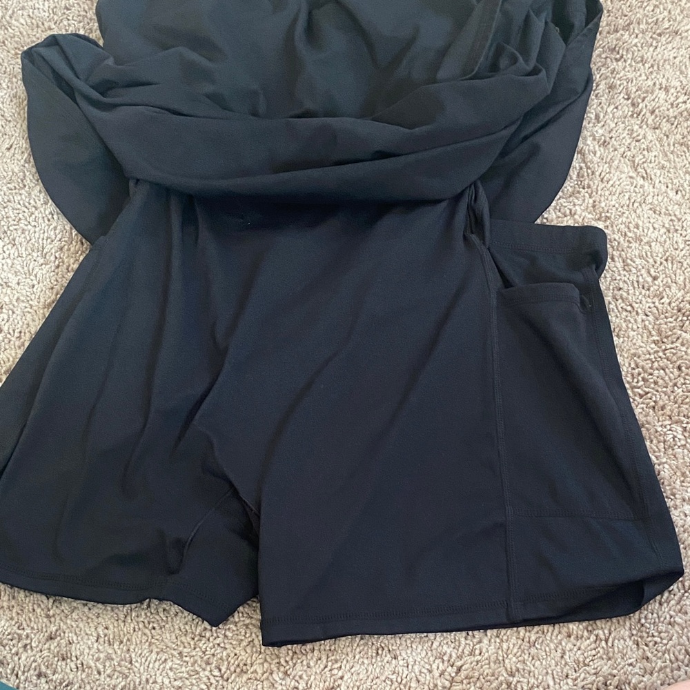 Athletic Black Strappy Dress with Builtin Shorts - Picture 3 of 5